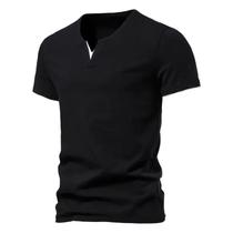 Camiseta Masculina Henley Slim Fit - Algodão Leve e Respirável - Decote em V