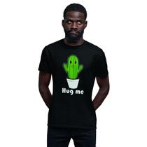 Camiseta Masculina Hug Me Cacto Preta Camiseta Masculina Hug Me Cacto Preta