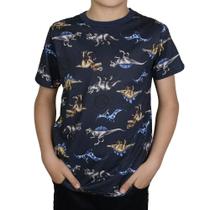 Camiseta Masculina Infantil Brandili Dinossauros MC Cinza