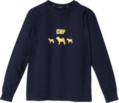 Camiseta Masculina Infantil Manga Longa Estampa Cachorrinhos Charpey Meia Malha Gola Redonda