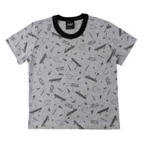 Camiseta Masculina Infantil Skate Cinza Rovitex Camiseta Masculina Infantil Skate Cinza Rovitex