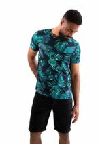 Camiseta Masculina Ixória Básica Estampada Folhagem Marinho Camiseta Masculina Ixória Básica Estampada Folhagem Marinho
