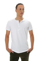 Camiseta Masculina Ixória Branca Básica Henley Botões Camiseta Masculina Ixória Branca Básica Henley Botões