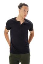 Camiseta Masculina Ixória Preta Básica Henley Botões