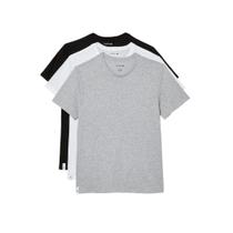 Camiseta masculina Lacoste 100% algodão, ajuste regular, gola redonda, pacote com 3