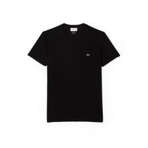 Camiseta Masculina Lacoste - Manga Curta, Decote V, Algodão Pima Preta