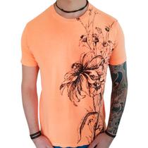 Camiseta Masculina Laranja Slim Fit M Biotwo Flores Camiseta Masculina Laranja Slim Fit M Biotwo Flores