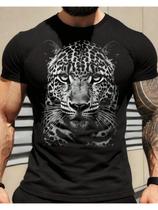 Camiseta Masculina Leopardo Monocromático em Algodão Preto - Estilo Intenso