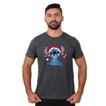 Camiseta Masculina Lilo e Stitch Natalino Malha Leve Personalizado