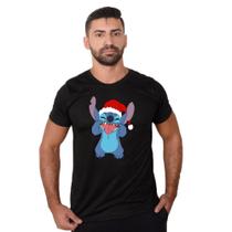 Camiseta Masculina Lilo Stitch Natal Desenho Animado Manga Curta