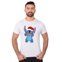 Camiseta Masculina Lilo Stitch Natal Desenho Animado Manga Curta