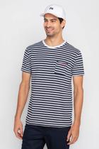 Camiseta Masculina Listrada Com Bolso Polo Wear Azul Escuro