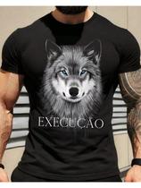 Camiseta Masculina Lobo Execução em Algodão Preto - Estilo Poderoso