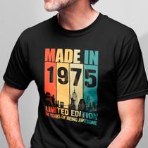 Camiseta Masculina Made In 1975 Limited Edition 50 Anos Vintage Aniversario 100% Algodão Premium