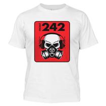 Camiseta masculina malha 100% algodão DASANTIGAS estampa Front 242 em serigrafia.
