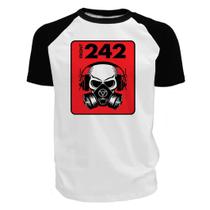 Camiseta masculina malha 100% algodão DASANTIGAS estampa Front 242 em serigrafia.