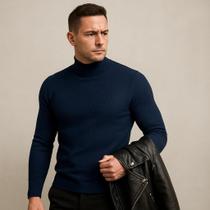 Camiseta Masculina Malha Canelada Gola Alta Manga Longa Slim Premium