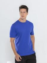 Camiseta Masculina Manga Curta em Malha Algodão Peruana Premium Fio 30.01-Azul -Modda Facil