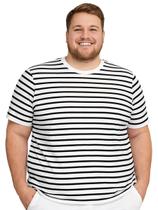 Camiseta Masculina Manga Curta Listrada Preta e Branca Tamanho Plus Size