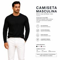Camiseta Masculina Manga Longa 100% Algodão fio 30.1 malha Premium