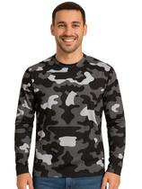 Camiseta Masculina Manga Longa Com Proteção Solar Uv50+ Camuflada Cinza Preto