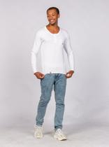 Camiseta Masculina Manga Longa Henley em Viscolycra Branco