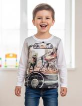 Camiseta Masculina Manga Longa Infantil Dinossauro Nº4 Ao 10