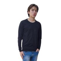 Camiseta Masculina Manga Longa Punho Bolso Básica Casual