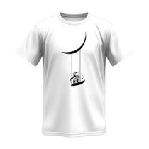 Camiseta Masculina Meia Lua e Astronauta 100% Algodão Camisa Cores