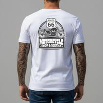 Camiseta Masculina Motociclista Route 66 Estampa Costas Algodão Premium Camisa Moto Custom Personalizada