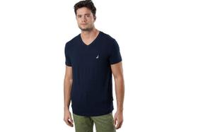 Camiseta masculina Nautica de manga curta sólida e justa com decote em V azul marinho