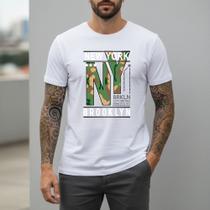 Camiseta Masculina New York Camuflagem Algodão Toque Suave Regular Urbana Moda Streetwear Casual Camisa Estilo Metropolitano Confortável