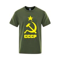 Camiseta Masculina Oversize CCCP Russa De Manga Curta, Marca Da União Soviética, Algodão, Gola