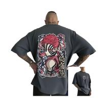 Camiseta Masculina Oversized Akaza Demon Slayer Anime De Algodão Manga Curta Casual Verão Y2k
