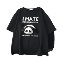 Camiseta Masculina Oversized Casual De Algodão Lazy Panda I Hate Morning People Desenho Animado
