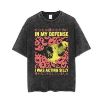 Camiseta Masculina Oversized Com Estampa De Sapo Engraçado, Estilo Japonês Retrô, Com Efeito Lavado