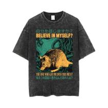 Camiseta Masculina Oversized Com Estampa De Sapo Engraçado, Estilo Japonês, Retrô, Lavada.