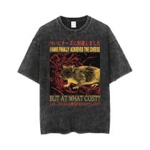 Camiseta Masculina Oversized Com Estampa De Sapo Engraçado, Estilo Japonês, Retrô, Lavada.