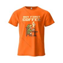 Camiseta Masculina Oversized De Algodão Estampada Com Gráfico 'BUT FIRST COFFEE' Confortável Casual