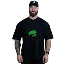 Camiseta Masculina Oversized Estampa Personalizada Mão Hulk Corte Largo Clássica Algodão Premium