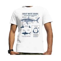 Camiseta Masculina Oversized Estilo Hip Hop Punk Com Estampa Anatômica De Tubarão Branco - Moda