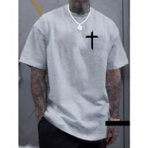Camiseta Masculina Oversized Labo Casual 100% Algodão Cruz Manga Curta Estilosa