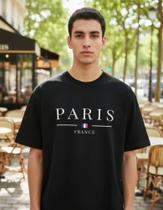 Camiseta Masculina Oversized Paris Malha Algodão Preta Plus Size G10