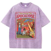 Camiseta Masculina Oversized Retrô UFO, Estilo Streetwear, Casual, Solta, De Algodão, Com Efeito
