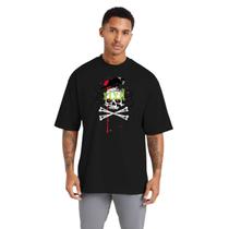 Camiseta Masculina Oversized Streetwear de Algodão para Academia e Esportes com Gola Redonda