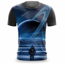 Camiseta Masculina Planeta Saturno Nerd Gamer Estampa neon 3D