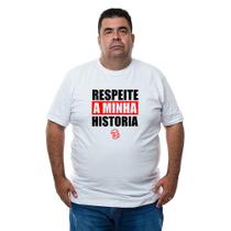 Camiseta Masculina Plus Size Algodao Respeite A Minha História Com Abridor De Garrafa Interno