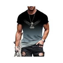 Camiseta Masculina plus Size Com Estampa 3D De Águia Em Gradiente, Secagem Rápida, Para Esportes E