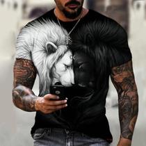 Camiseta Masculina Plus Size com Estampa 3D de Leão - Leve e Respirável para o Verão