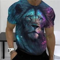 Camiseta Masculina Plus Size com Estampa 3D de Leão - Leve, Respirável e Ideal para o Verão